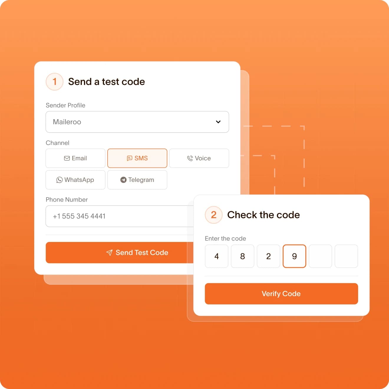 Dashboard test flow that sends a code by SMS and then checks the entered code