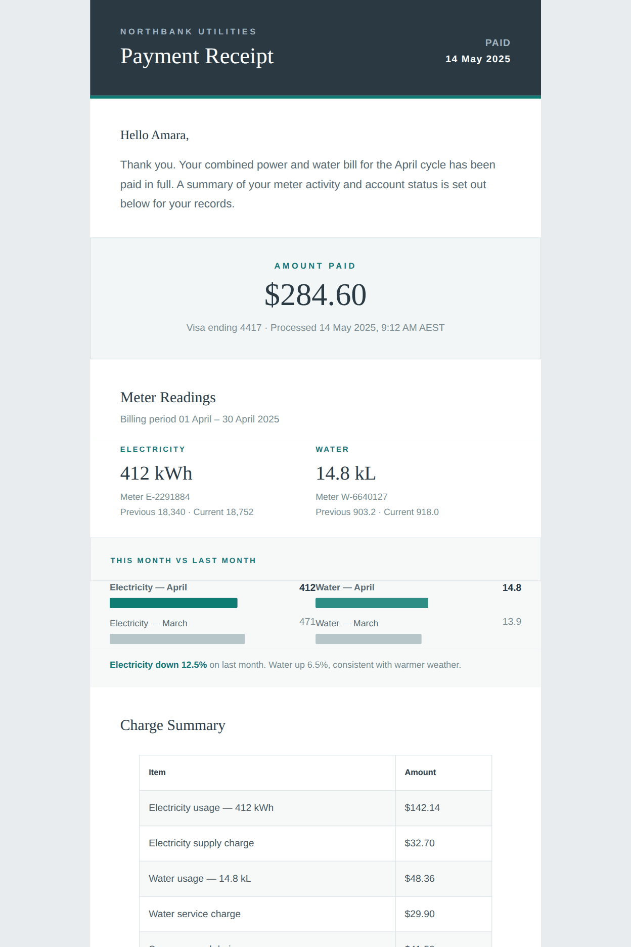 Utility Bill Payment Receipt