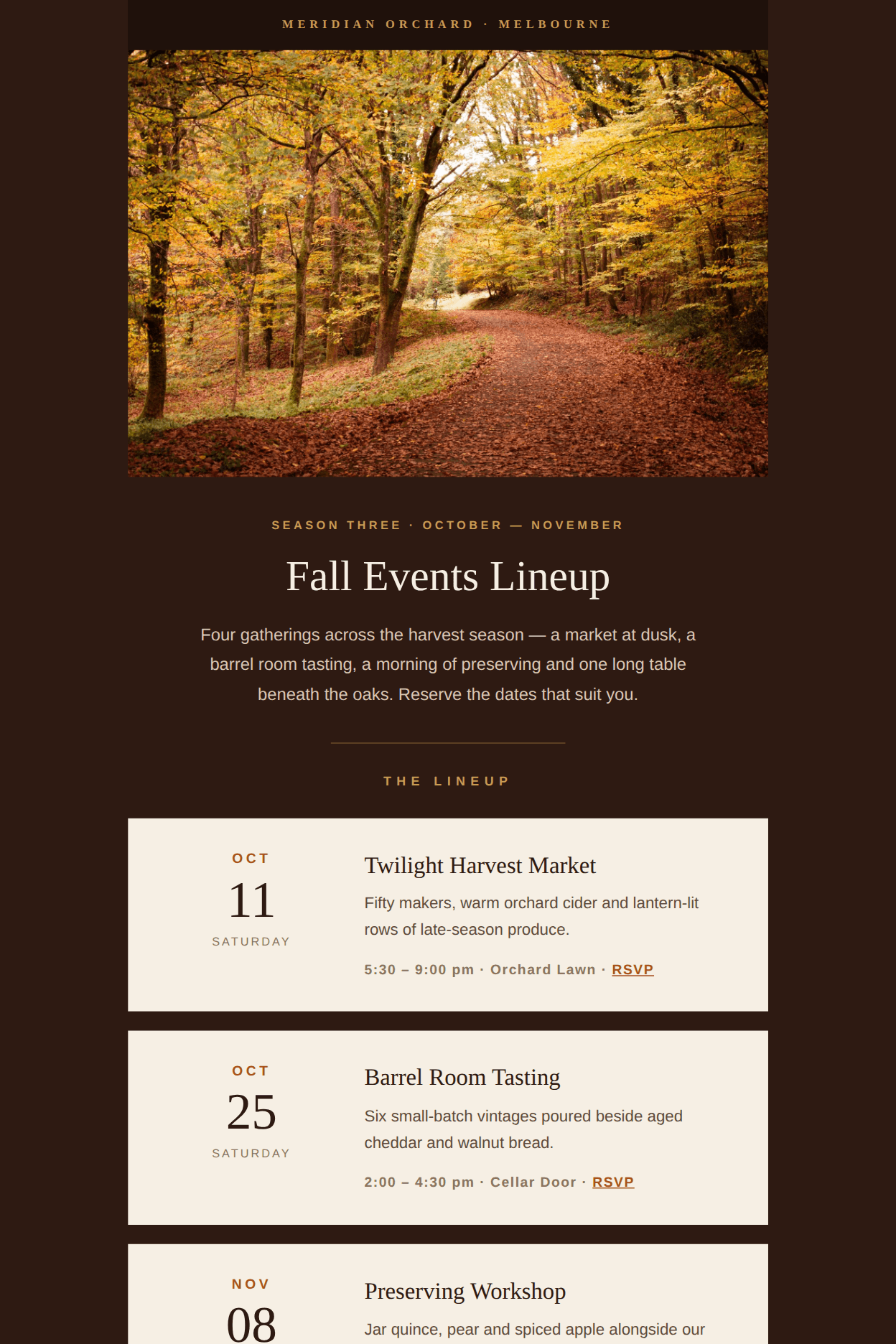 Fall Events Lineup