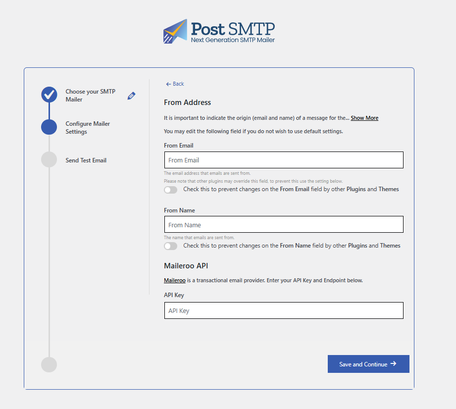 Post SMTP Setup - Configure Settings