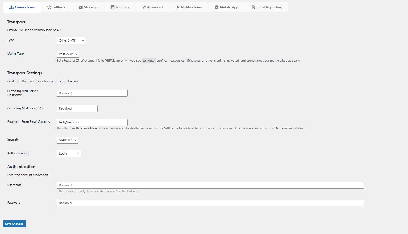 Post SMTP - Other SMTP Transport Settings