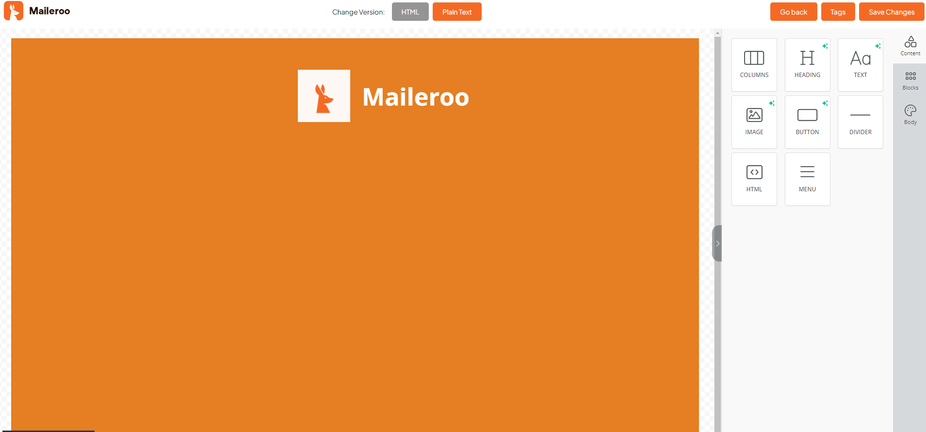 Maileroo example from our free to use email template builder