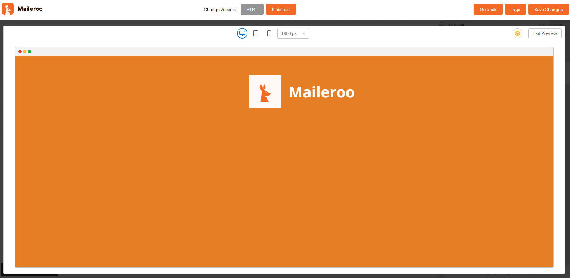 Maileroo free email template builder preview screen. responsive email template builder
