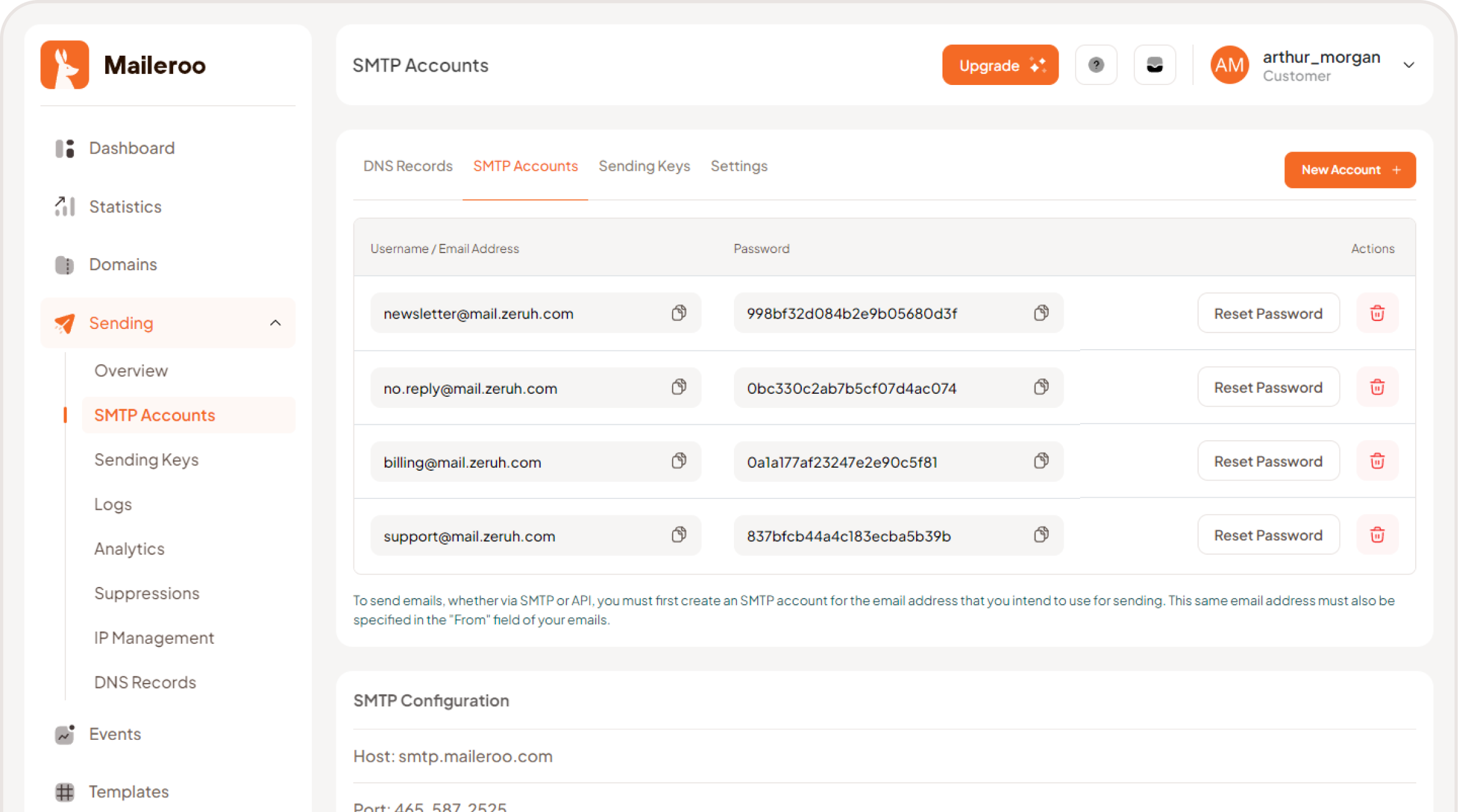 SMTP Service Dashboard